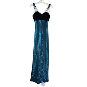 All‎ That Jazz Elegant Black Velvet & Green Maxi Dress Size 3 Y2k Prom Wimsigoth